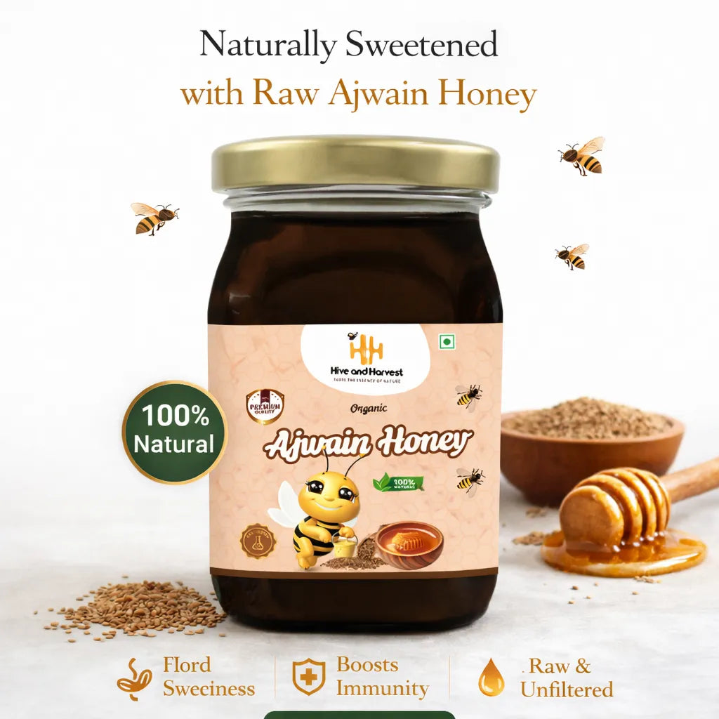 Hive & Harvest Organic Ajwain Honey  250 GM | 100% Pure & Natural | Rich in Antioxidants | Supports Digestion & Immunity