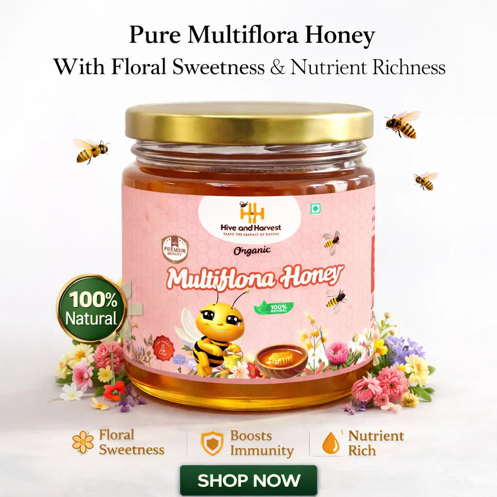 Hive & Harvest Organic Multiflora Honey 400 GM | 100% Pure & Natural | Antioxidant Rich | No Added Sugar