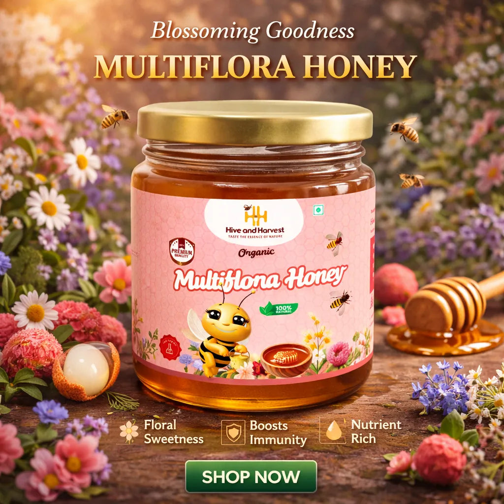 Hive & Harvest Organic Multiflora Honey 400 GM | 100% Pure & Natural | Antioxidant Rich | No Added Sugar