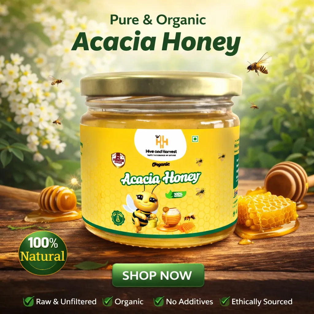 Hive & Harvest Organic Acacia Honey 400 GM| 100% Pure & Natural | No Added Sugar | Light Colour & Mild Taste
