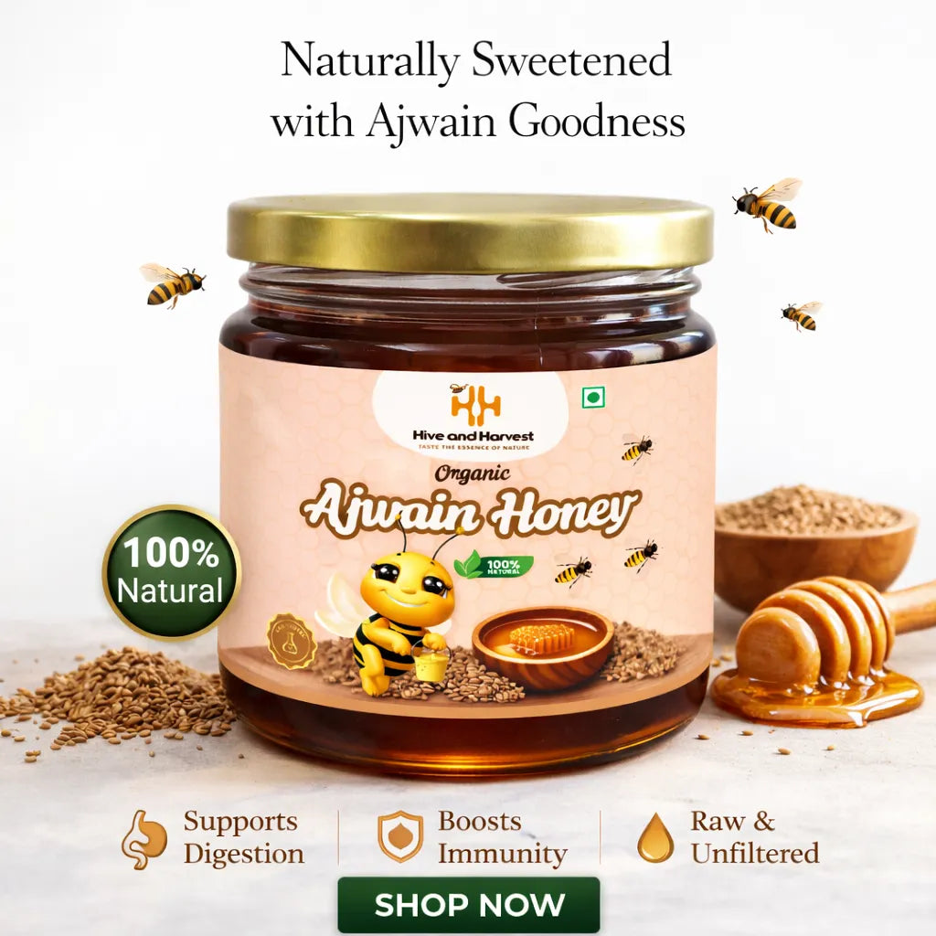 Hive & Harvest Organic Ajwain Honey  400 GM | 100% Pure & Natural | Rich in Antioxidants | Supports Digestion & Immunity