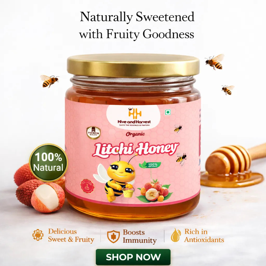 Hive & Harvest Organic Litchi Honey 400 GM| 100% Pure & Natural | Rich in Antioxidants | Natural Sugar Substitute