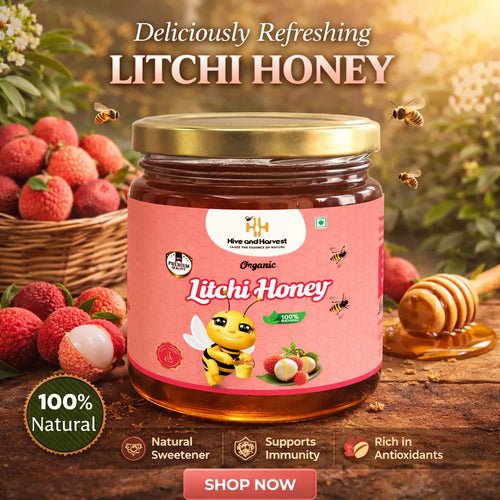 Hive & Harvest Organic Litchi Honey 400 GM| 100% Pure & Natural | Rich in Antioxidants | Natural Sugar Substitute