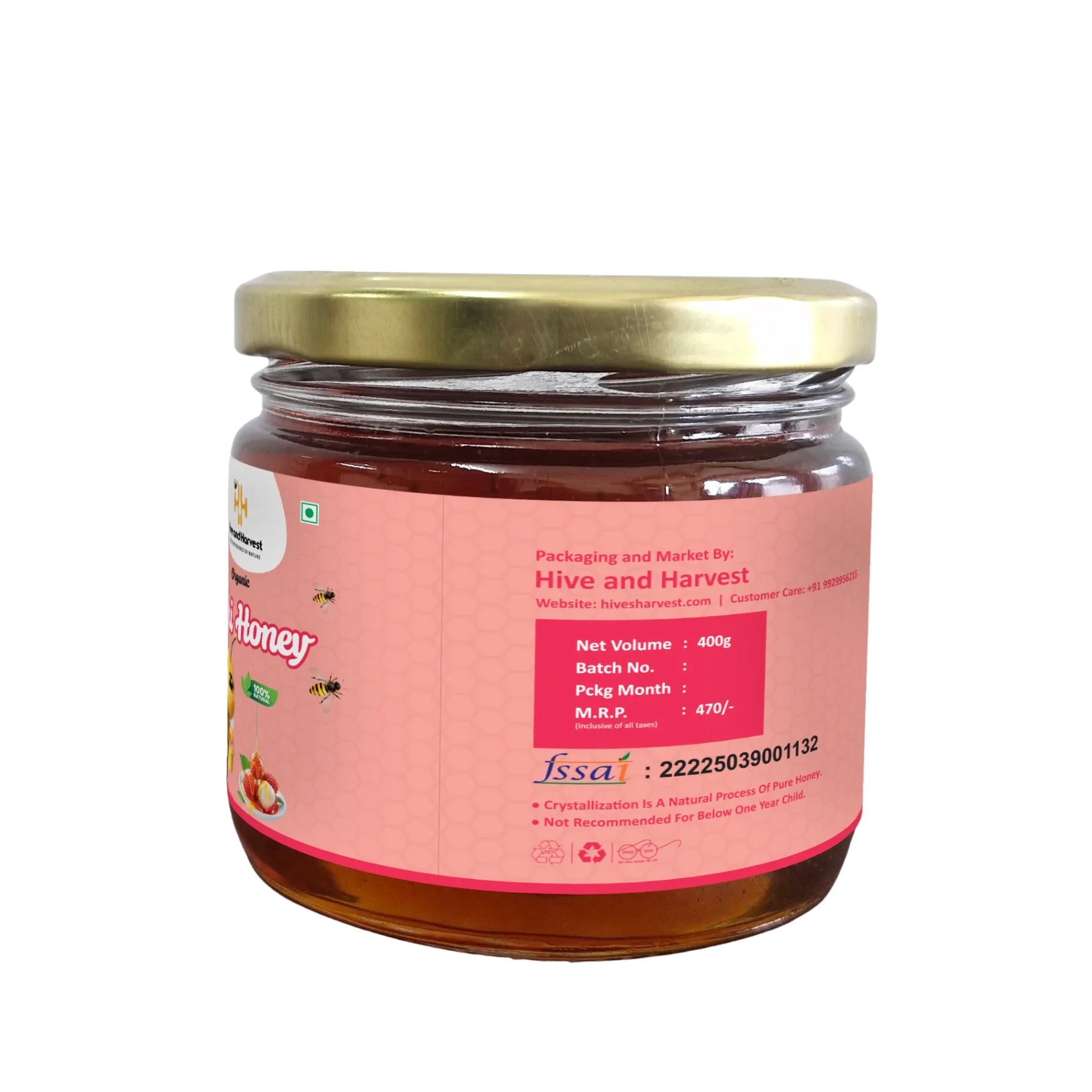 Hive & Harvest Organic Litchi Honey 400 GM| 100% Pure & Natural | Rich in Antioxidants | Natural Sugar Substitute